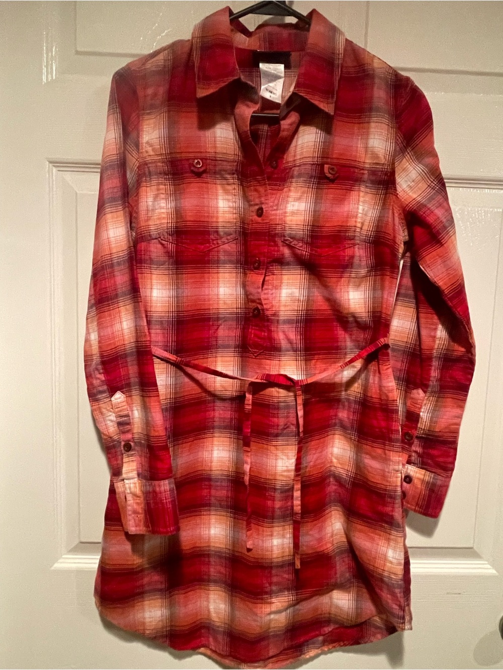 Patagonia Red and Cream Plaid Long-Sleeve Shirt Dress